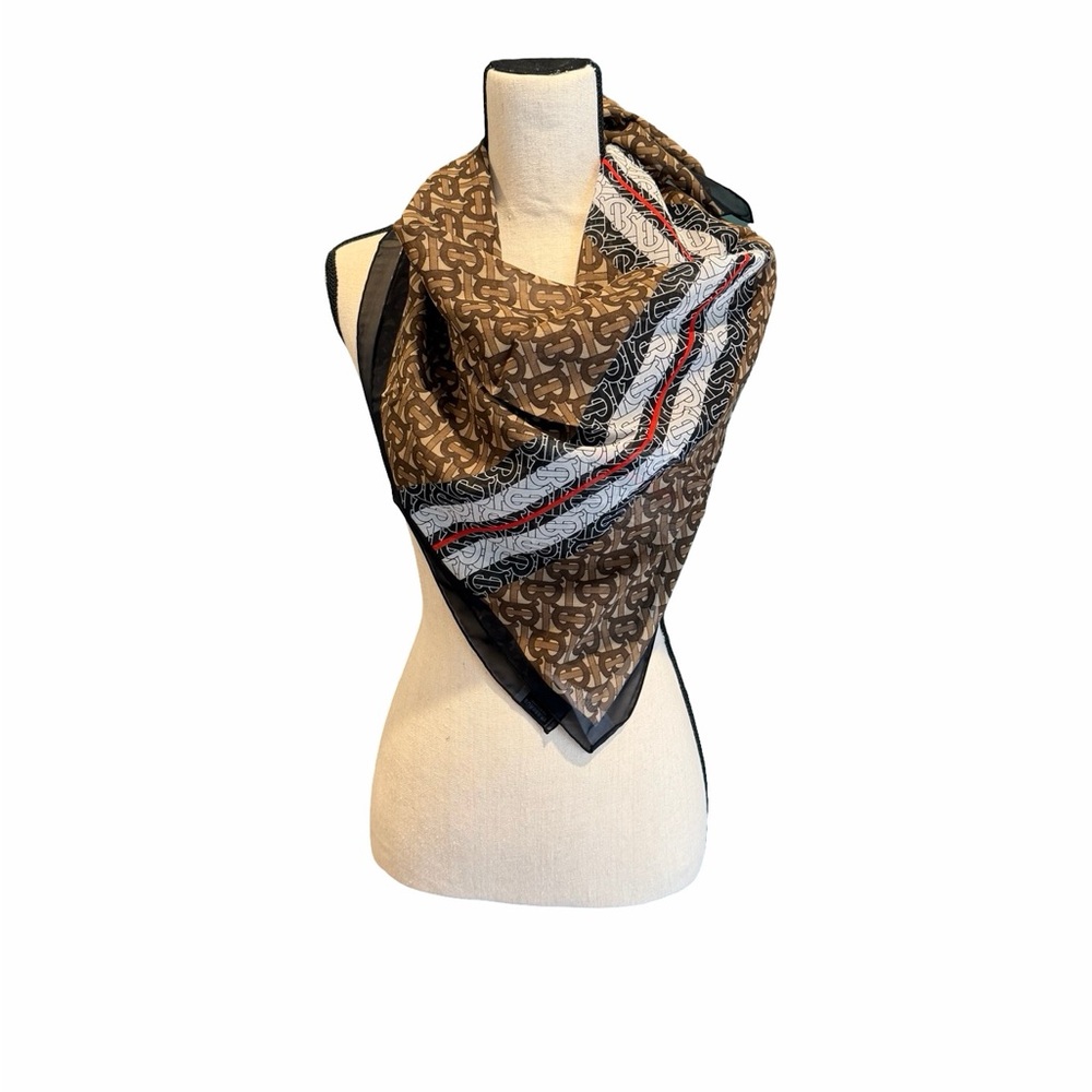 NEW Burberry TB Monogram Bridle Brown Silk Scarf - Picture 9 of 9